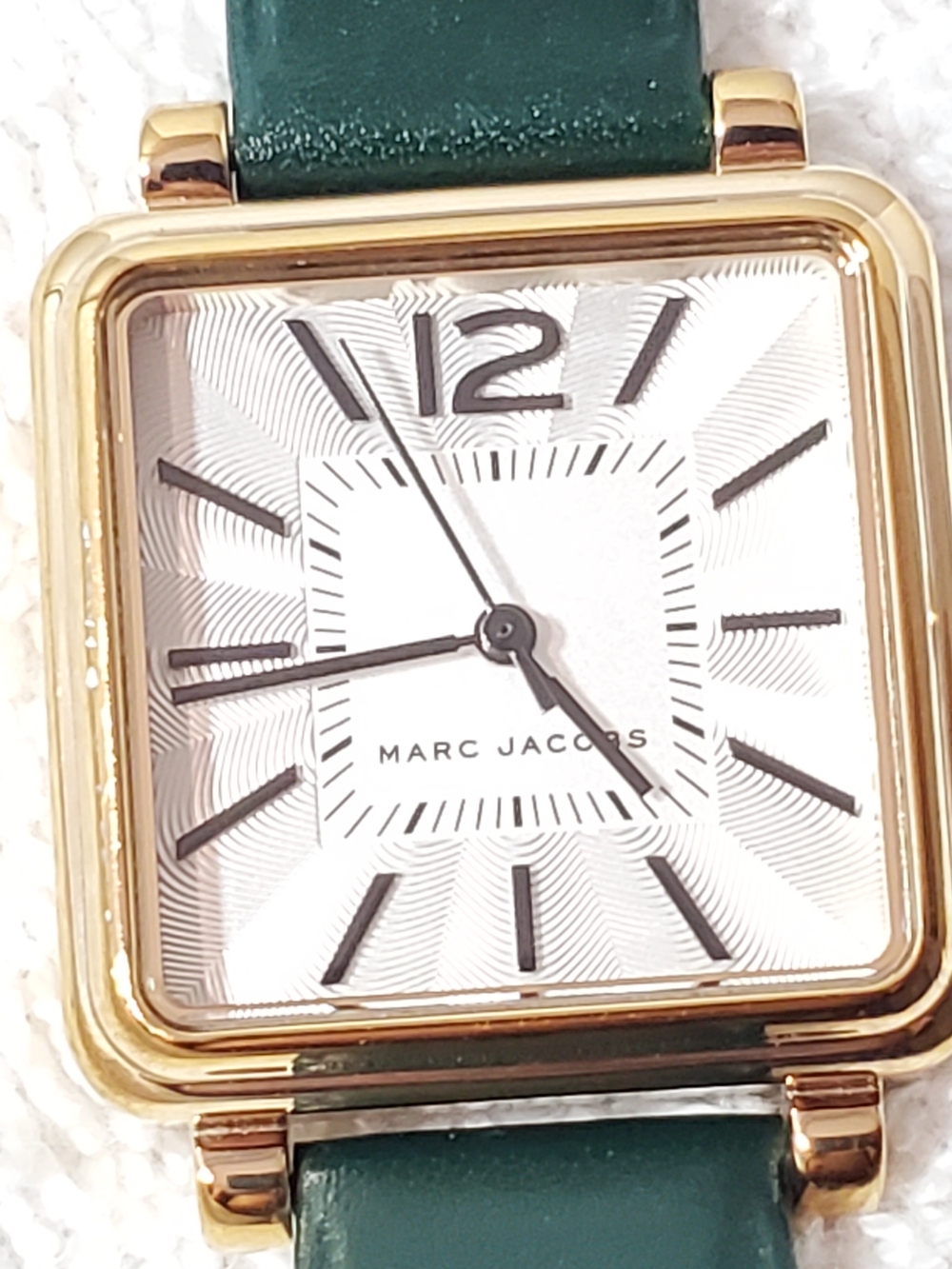 Marc Jacobs Vic MJ1492 Tank Gold Tone Women's Watch Green Leather Strap